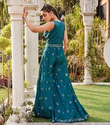 Teal Mirror Embroidered Jumpsuit With Belt