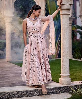 Baby Pink Mirror Embroidered Anarkali Set 1