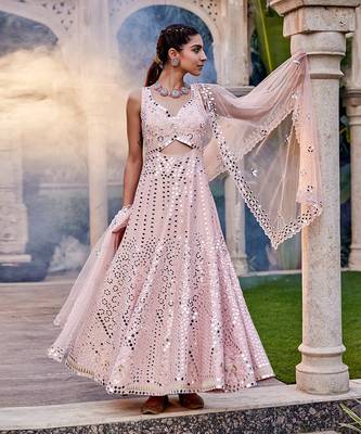 Baby Pink Mirror Embroidered Anarkali Set 2