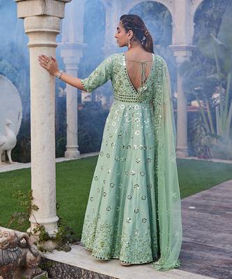 Sea Green Mirror Embroidered Anarkali Set 2