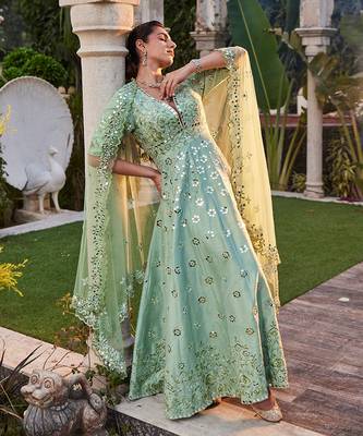 Sea Green Mirror Embroidered Anarkali Set 1