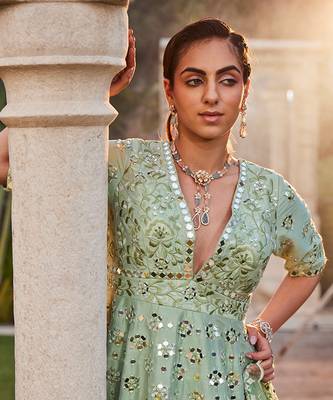 Sea Green Mirror Embroidered Anarkali Set 4
