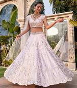 Baby Pink Mirror Embroidered Choli, Lehenga And Dupatta Set