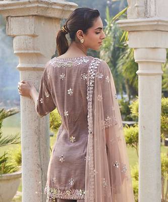 Coffee Mirror Embroidered Kurta, Lehenga And Dupatta Set 2