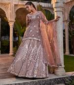 Coffee Mirror Embroidered Kurta, Lehenga And Dupatta Set