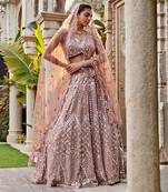 Coffee Mirror Embroidered Kurta, Lehenga And Dupatta Set