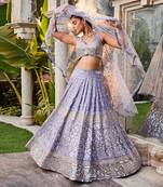 Lilac Mirror Embroidered Choli, Lehenga And Dupatta Set