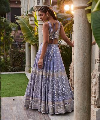 Lilac Mirror Embroidered Choli, Lehenga And Dupatta Set 4