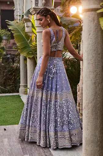 Lilac Mirror Embroidered Choli, Lehenga And Dupatta Set