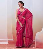 Pink Printed And Embroidered Saree Set
