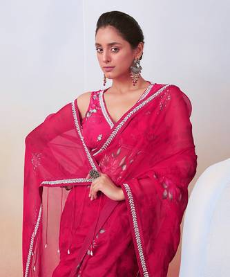 Pink Printed And Embroidered Saree Set 3