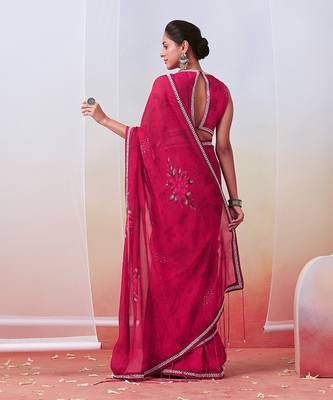 Pink Printed And Embroidered Saree Set 4