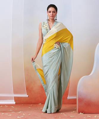 Multi Color Block Embroidered Saree Set 1