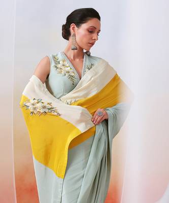 Multi Color Block Embroidered Saree Set 3