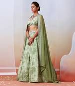 Sage Green Printed Embroidered Lehenga Set