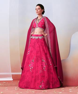 Pink Printed And Embroidered
 Lehenga Set 1