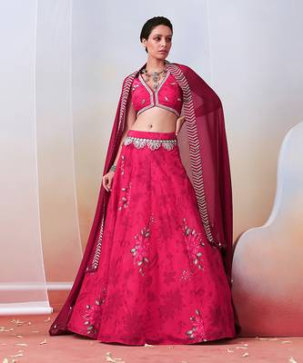 Pink Printed And Embroidered
 Lehenga Set 2