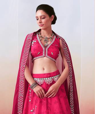 Pink Printed And Embroidered
 Lehenga Set 3