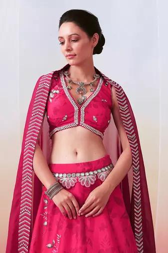 Pink Printed And Embroidered
 Lehenga Set