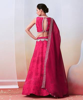 Pink Printed And Embroidered
 Lehenga Set 4