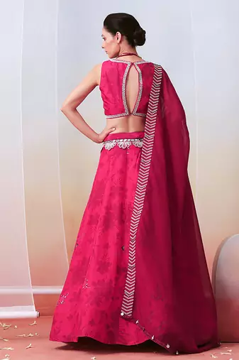 Pink Printed And Embroidered
 Lehenga Set