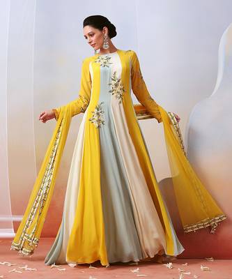 Multi Color Block Embroidered Anarkali Set 1