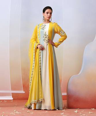 Multi Color Block Embroidered Anarkali Set 2