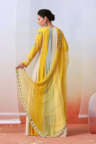 Multi Color Block Embroidered Anarkali Set