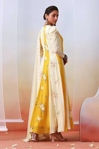 Multi Color Printed And Embroidered Anarakali Set