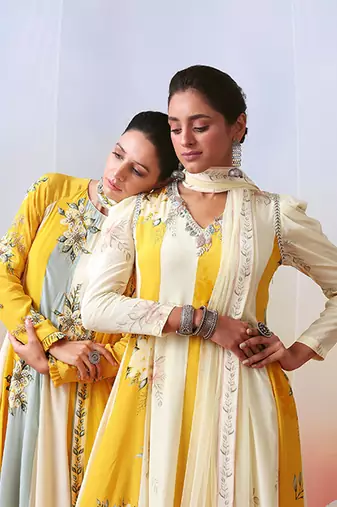 Multi Color Printed And Embroidered Anarakali Set