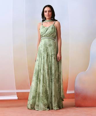 Sage Green Printed Drape
 Anarkali Set 1