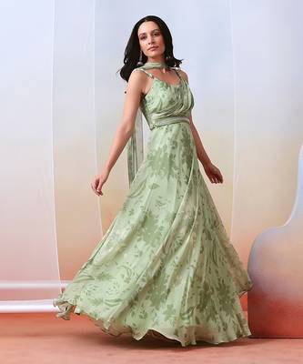 Sage Green Printed Drape
 Anarkali Set 2