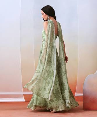 Sage Green Printed Drape
 Anarkali Set 3