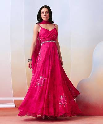 Pink Printed Drape Anarkali Set 1