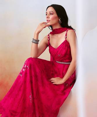 Pink Printed Drape Anarkali Set 2