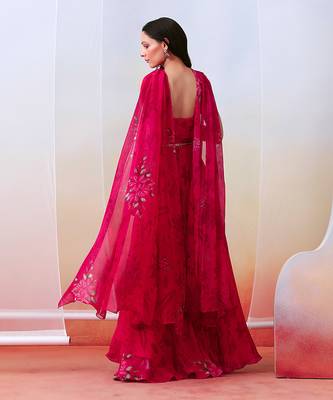 Pink Printed Drape Anarkali Set 3