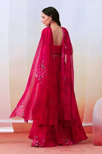 Pink Printed Drape Anarkali Set