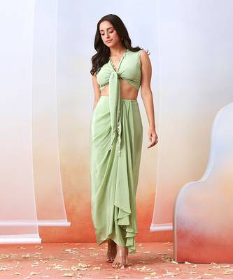 Sage Green Drape Skirt Set 1