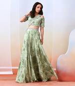 Sage Green Printed And Embroidered Sharara Set