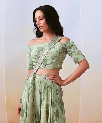 Sage Green Printed And Embroidered Sharara Set 2