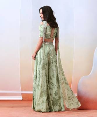 Sage Green Printed And Embroidered Sharara Set 3