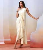 Off White Printed Drape Dress