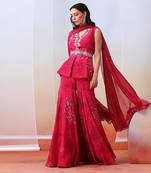 Pink Printed And Embroidered
 Sharara Set With Drape Dupatta