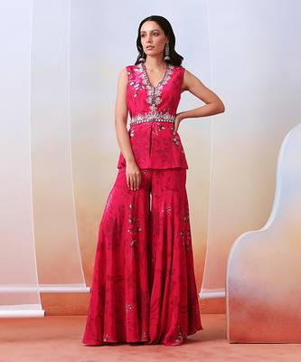 Pink Printed And Embroidered
 Sharara Set With Drape Dupatta 2