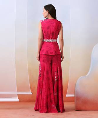 Pink Printed And Embroidered
 Sharara Set With Drape Dupatta 3