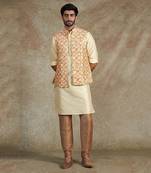 Beige Emb. Kurta Jacket Set