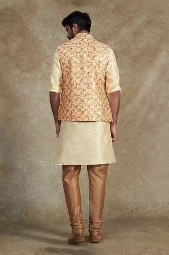 Beige Emb. Kurta Jacket Set