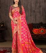  Rani Pink Woven Silk Blend Saree With Blouse