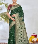  Dark Green Woven Silk Blend Saree With Blouse