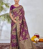 Purple Woven Silk Blend Saree With Blouse